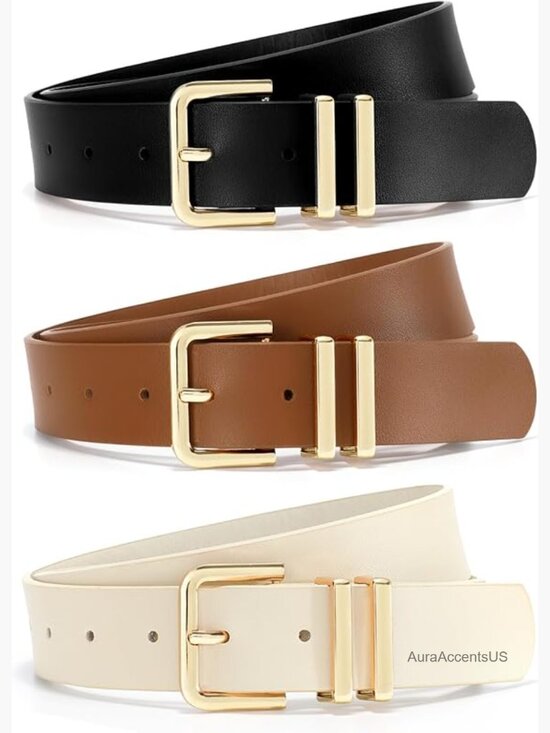 3-Pack Women Leather Belt 1.3 inch Gold Silver Buckle for Jeans Dresses main image 7